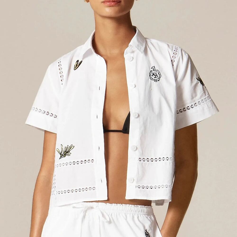 Masseria San Domenico X J.Crew Gamine Eyelet Trim Shirt White Size 2 NWT